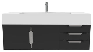 CastelloUSA Nile 48" Wall Mounted Vanity Set, Black, White Top, Brushed Nickel
