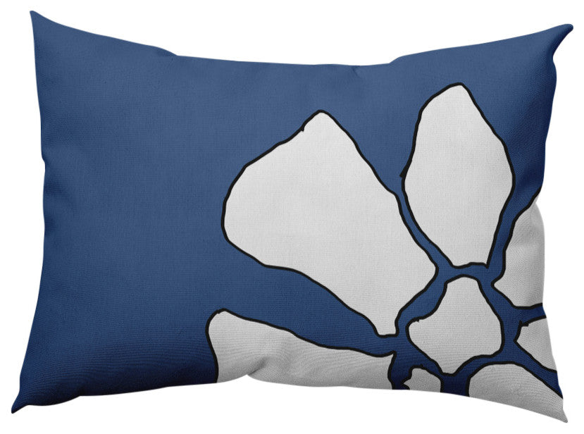 Petal Lines Decorative Lumbar Pillow, Blue, 14x20"
