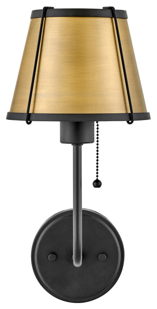 Hinkley Clarke Medium Single Light Sconce, Black With Dark Brass Accents