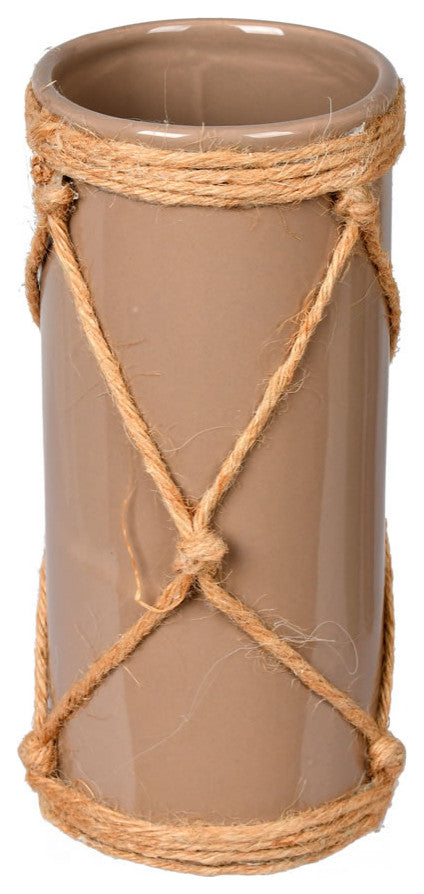Vickerman Fq199108 8" Sandstone Ceramic Vase In Jute Rope