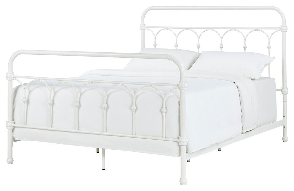 Maverick Rustic Metal Bed, Antique White, Queen