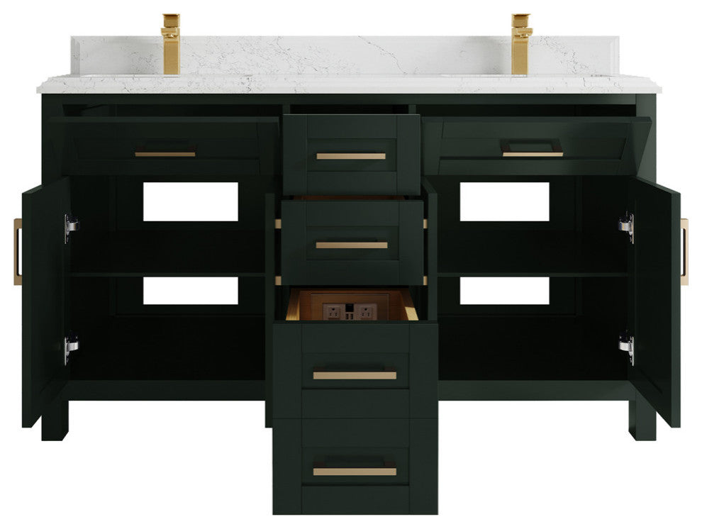 Cambridge 60 Double Bathroom Vanity in Dark Forest Green 1.5" Empira Quartz