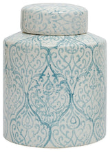 Decorative Ceramic Ginger Jar, Lid, Blue and White