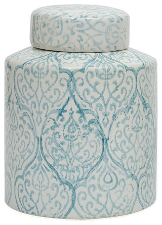 Decorative Ceramic Ginger Jar, Lid, Blue and White