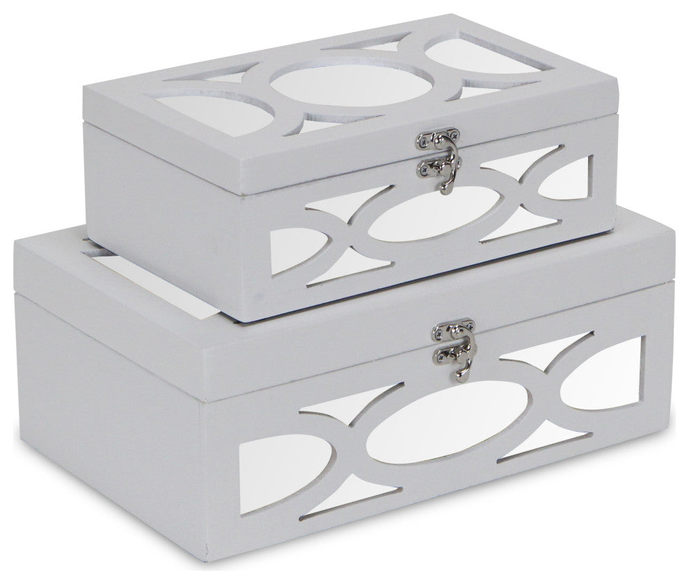 Mirrored Bubbly Champagne Boxes, Set of 2, Champagne, White