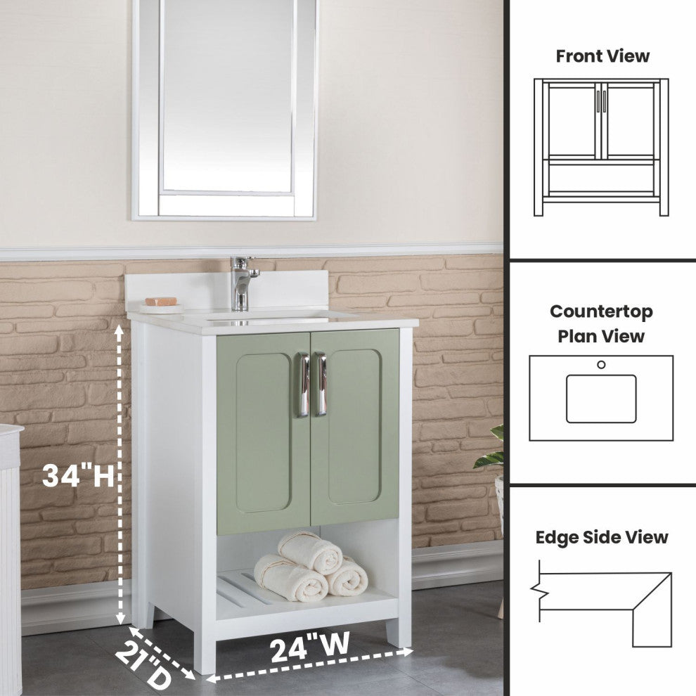 Florin Collection 24" Bathroom Vanity With Sink, Mirror, Countertop, Green