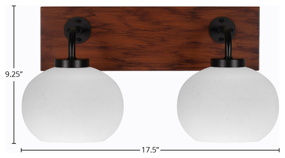 Oxbridge 2-Light Bath Bar, Matte Black & Painted Wood-look Metal/White Muslin
