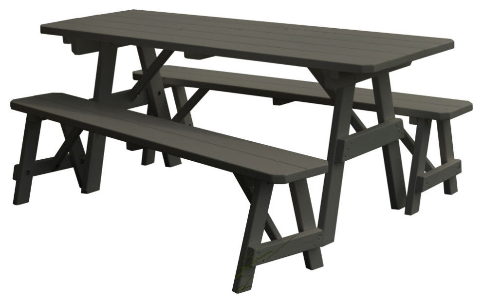 Pine Traditional Table With 2 Benches, Olive Gray, 8 Foot, 2 Benches