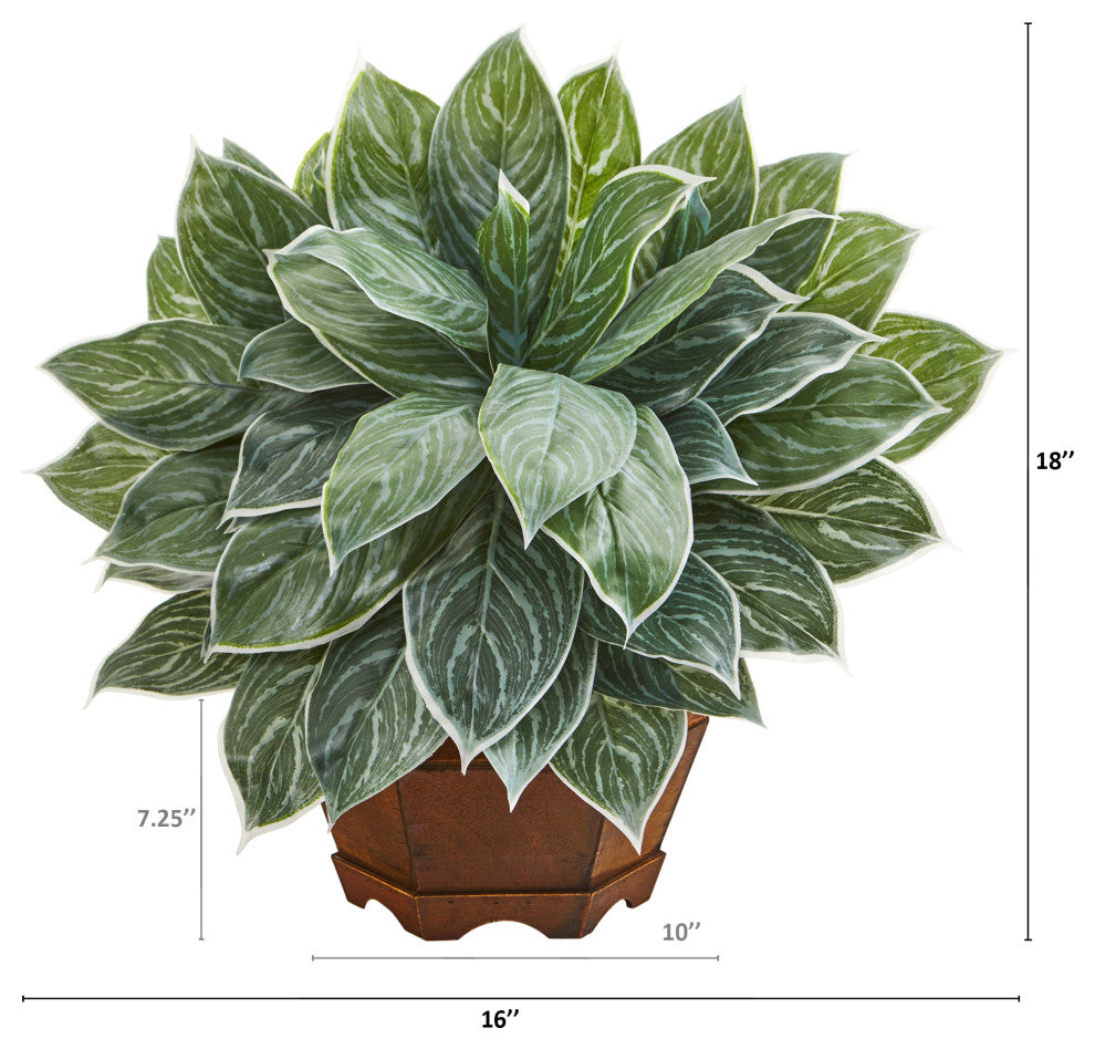 18" Silver Aglaonema Artificial Plant, Decorative Planter, Real Touch