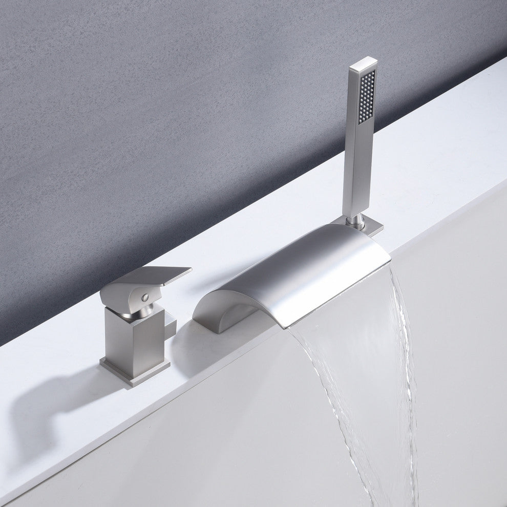 CASAINC Roman Tub Luxury Waterfall Faucet Set Spout w Hand Shower, Brushed Nickel