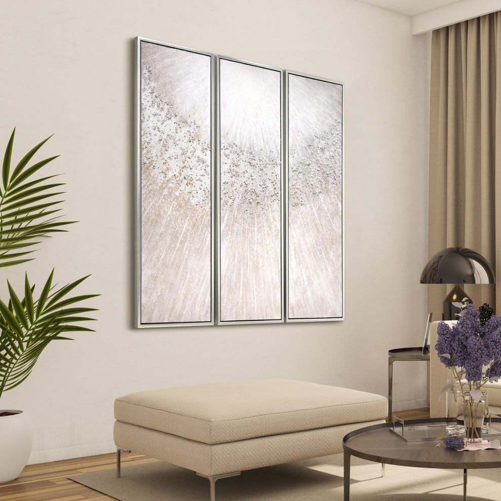 Silver Pellets Textured Metallic Hand Painted Canvas Wall Art, Mar-Cb9811-2060-3f
