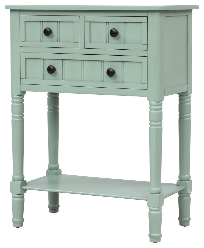 Narrow Console Table with Three Storage Drawers, Antique Blue