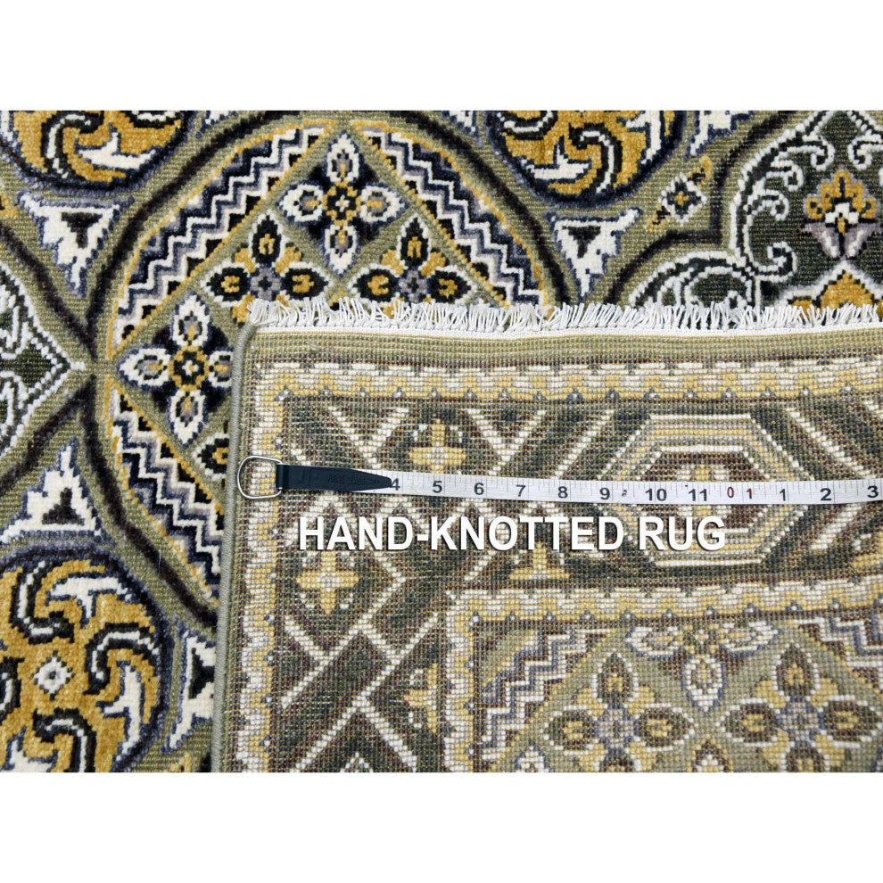 Taupe/Brown Silk Mughal Inspired Hand/Knotted Textured Wool Rug, 4'0"x6'2"