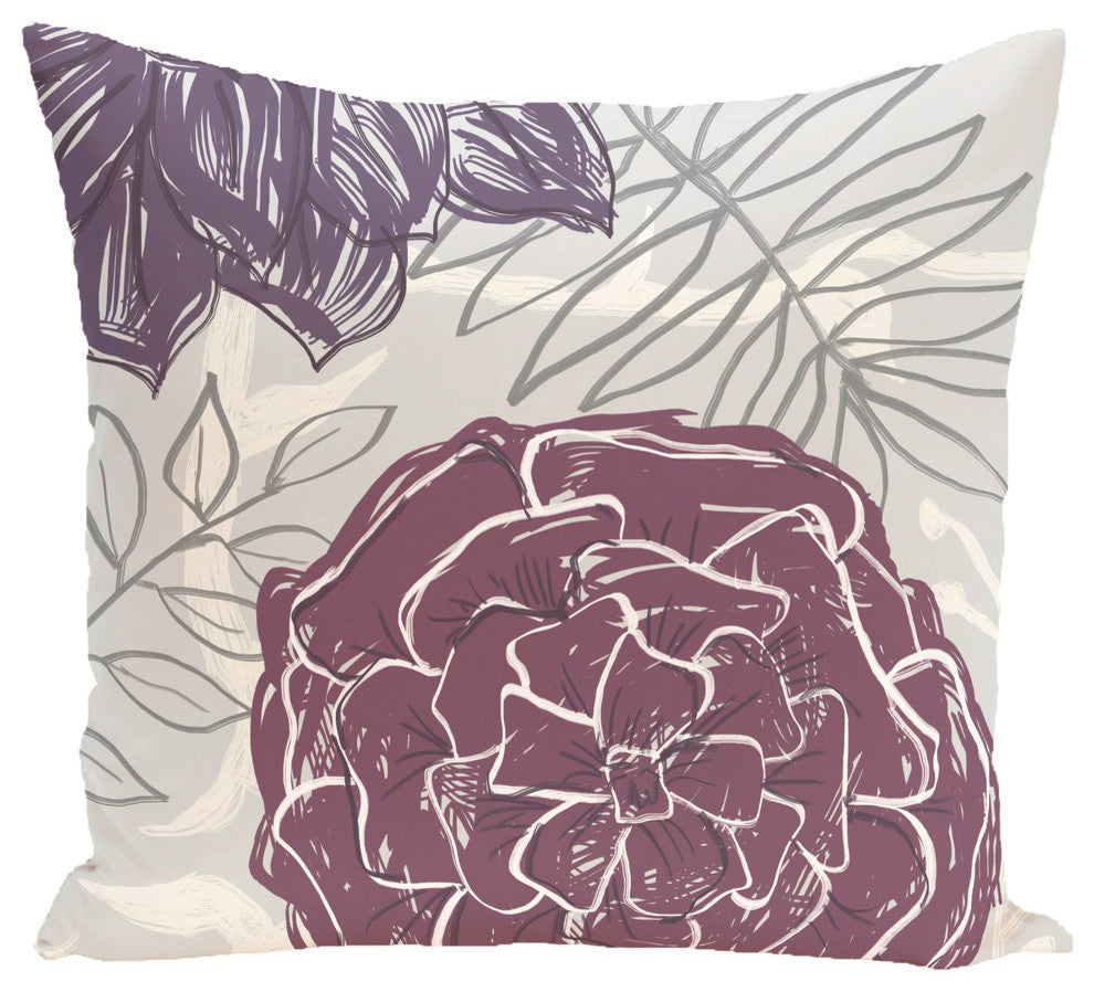 Flowers And Fronds Floral Print Pillow, Larkspur, 20"x20"