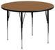 60'' Round Oak Thermal Laminate Activity Table - Standard Height Adjustable Legs