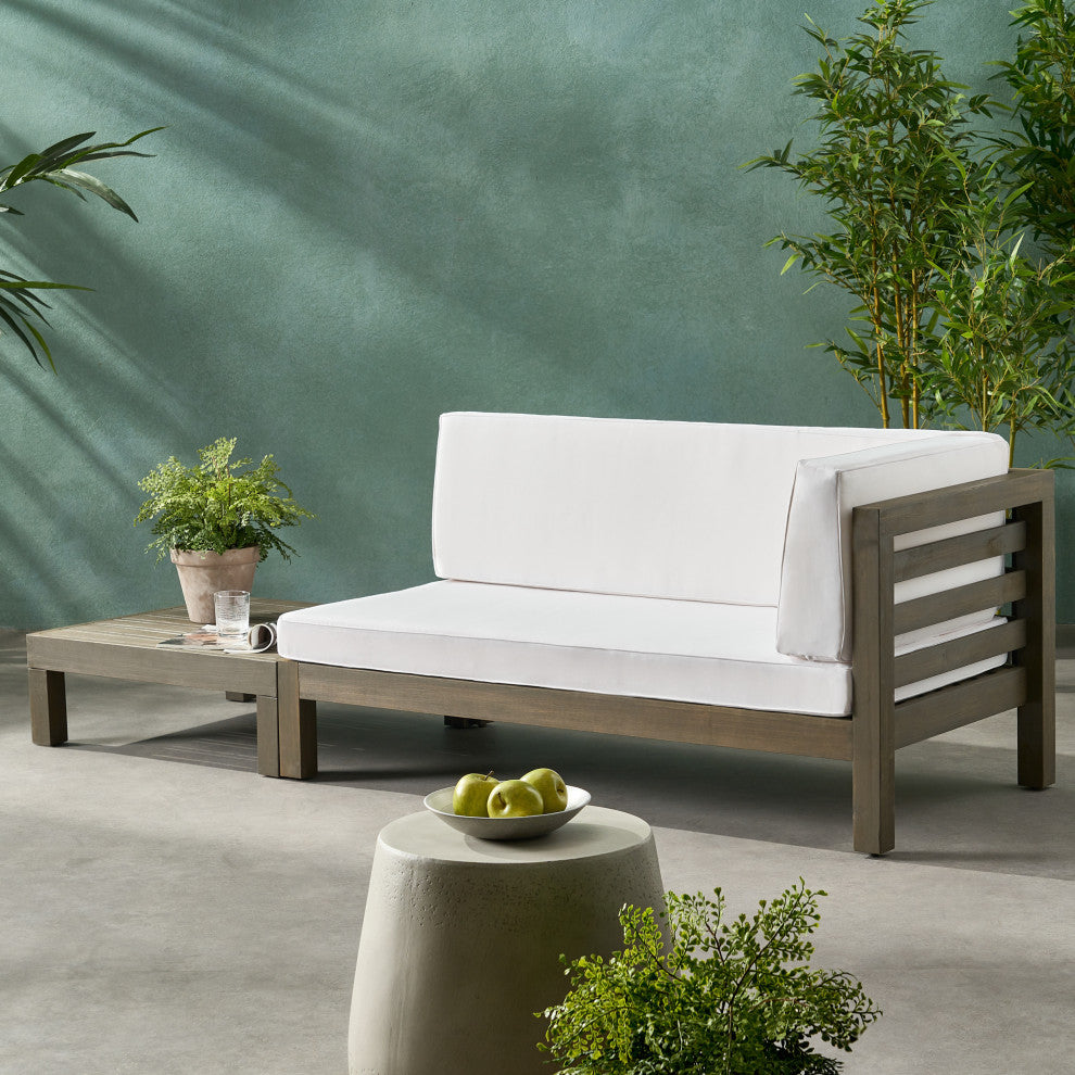Cascada Outdoor Right Arm Loveseat and Coffee Table Set, White/Gray