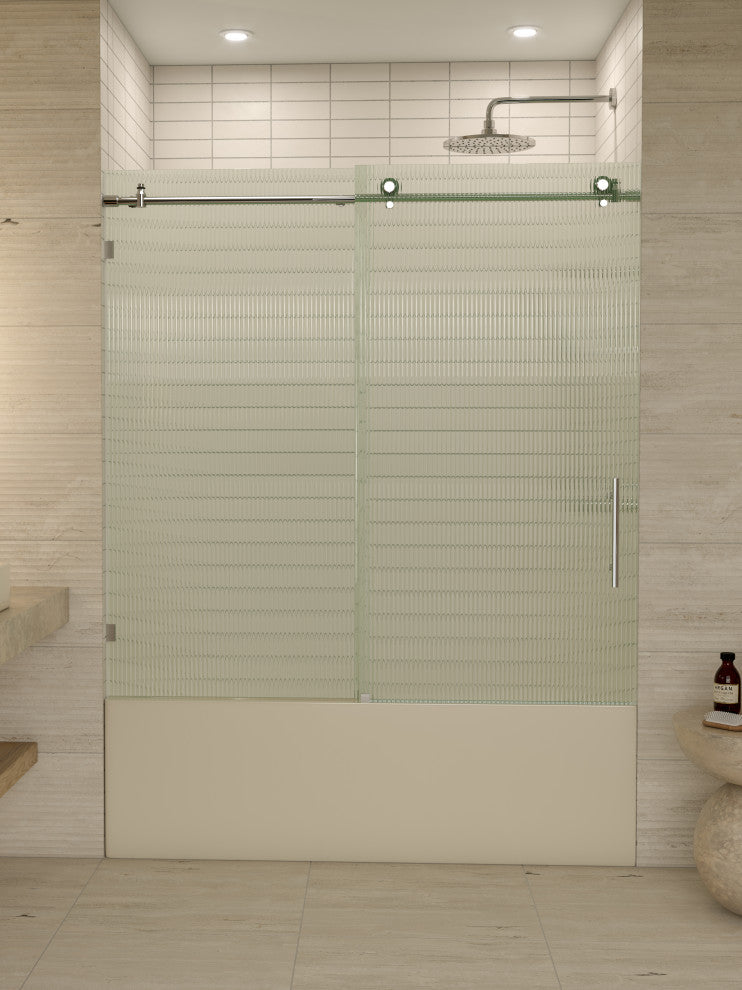 Galaxy 60"x60" Frameless Glass Sliding Bathtub Doors, Polished Chrome, Right