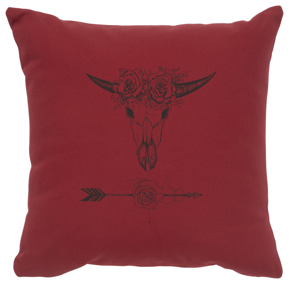 Image Pillow 16x16 Bull and Flowers Cotton Brick
