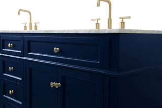 Home Living Vanity with Carrara White Marble Countertop, Blue, 72", Double Sink