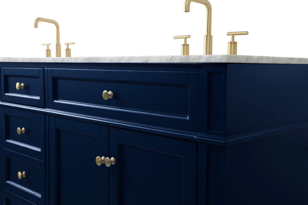 Home Living Vanity with Carrara White Marble Countertop, Blue, 72", Double Sink