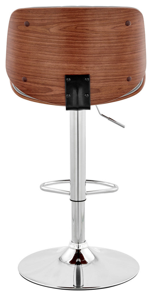 Adjustable Gray Faux Leather Chrome and Walnut Bar Stool