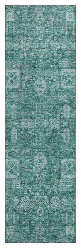 Premium Machine Washable Mayfield AMF637 Teal 2'3" x 7'6" Runner Rug