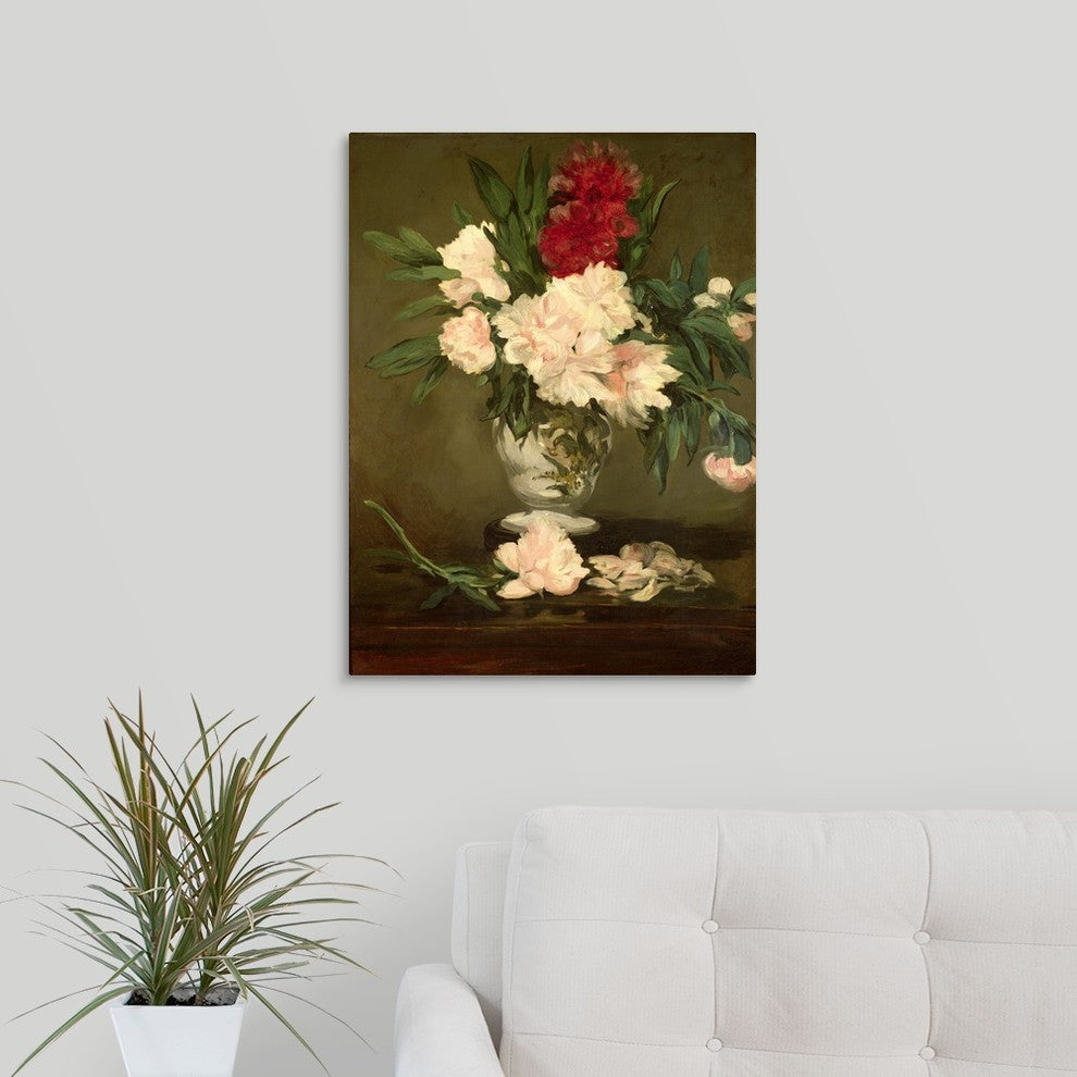 Vase of Peonies on a Small Pedestal, 1864 Wrapped Canvas Art Print, 18"x24"