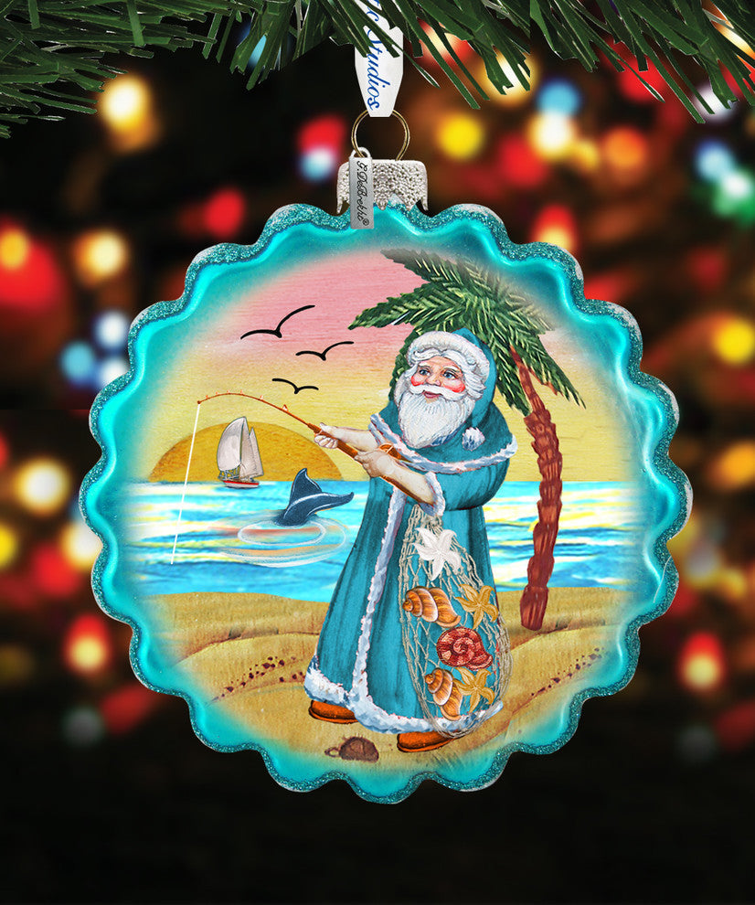 Coastal Santa With Shells Wreath  Ornament