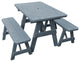 Pressure Treated Pine Picnic Table With 2 Benches, Gray Stain, 5 Foot, With Umbrella Hole