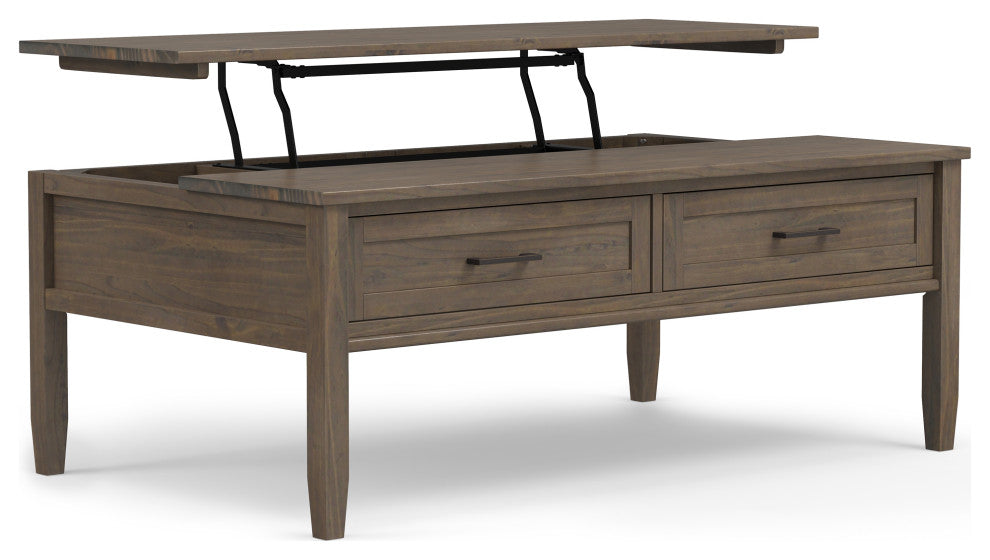Ela Solid Wood Lift Top Coffee Table, Smoky Brown