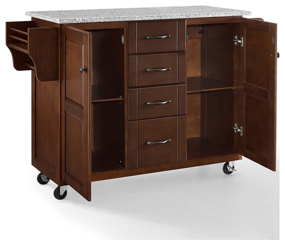 Crosley Eleanor Gray Granite Top Kitchen Cart in Mahogany