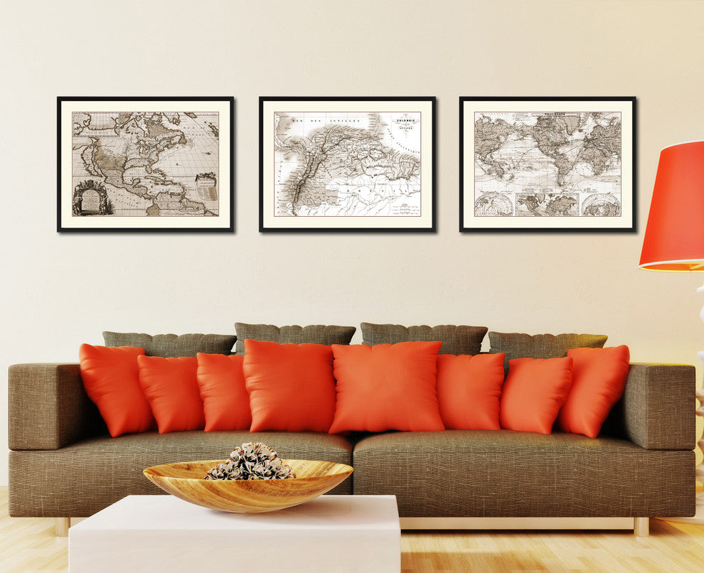 Columbia Venezuela Guianna Vintage Sepia Map Canvas Print, 28"x37"