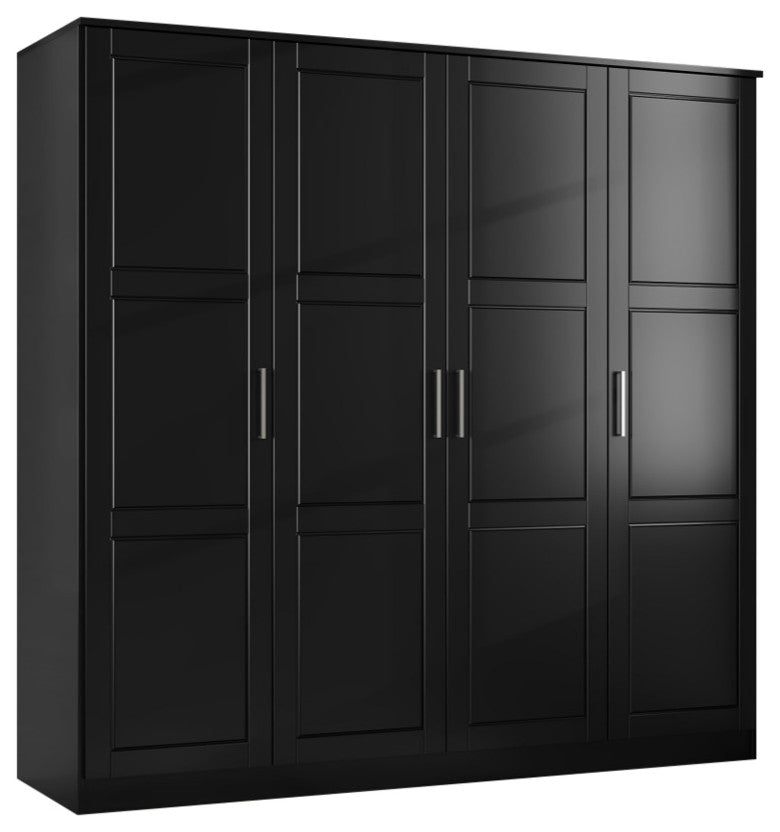100% Solid Wood Cosmo 4-Door Wardrobe/Armoire/Closet, Black