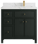 Sonoma 36 Right Offset Bath Vanity in Dark Forest Green with 2" Calacatta Laza
