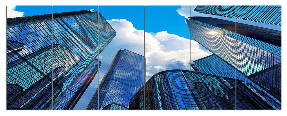Elevated Business Buildings, Cityscape Canvas Art Print, 70"x28", 6 Panels