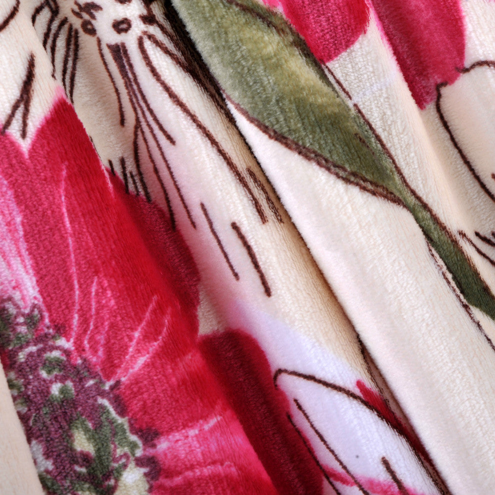 Floral Printed Flannel Throw, Hibiscus