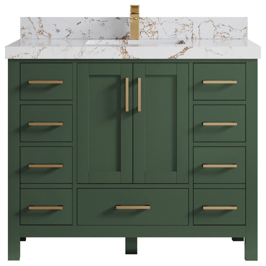 Malibu 36 Center Sink Bath Vanity in Lafayette Green 2" Viola Gold