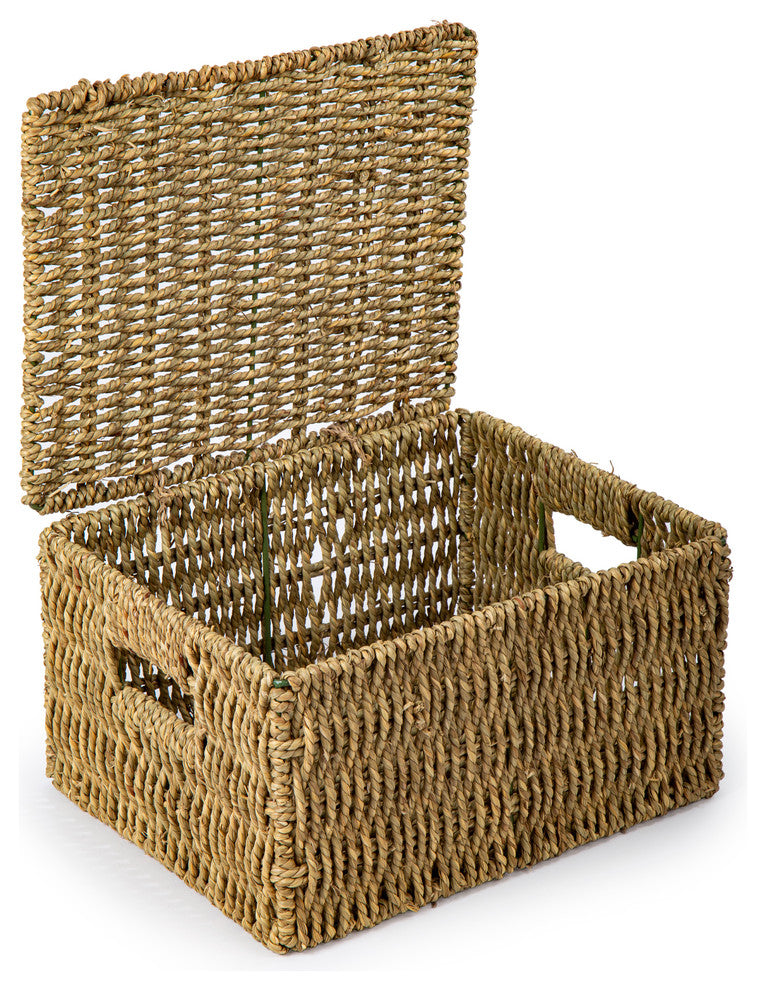 Natural Rustic Seagrass Storage Boxes, Set of 3, 11.5x9 inches, Brown
