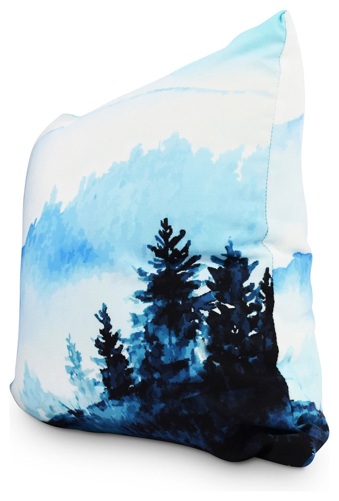 Winter Scene 16" Blue Holiday Print Decorative Throw Pillow