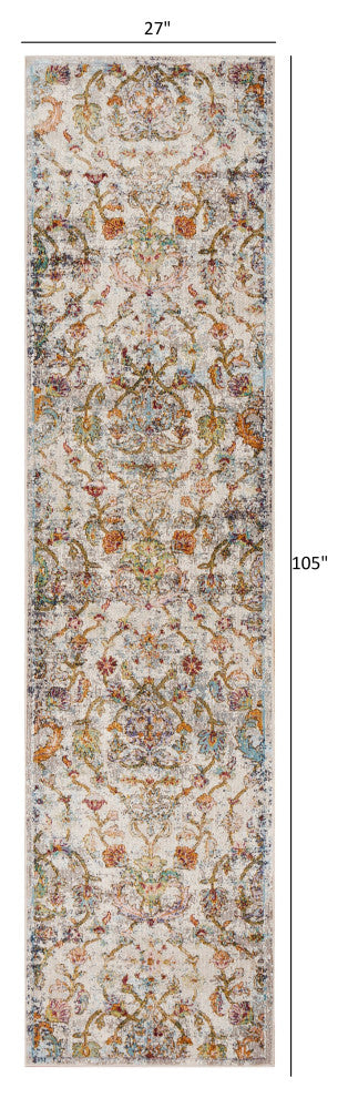 2" x 9" Beige Abstract Garden Runner Rug
