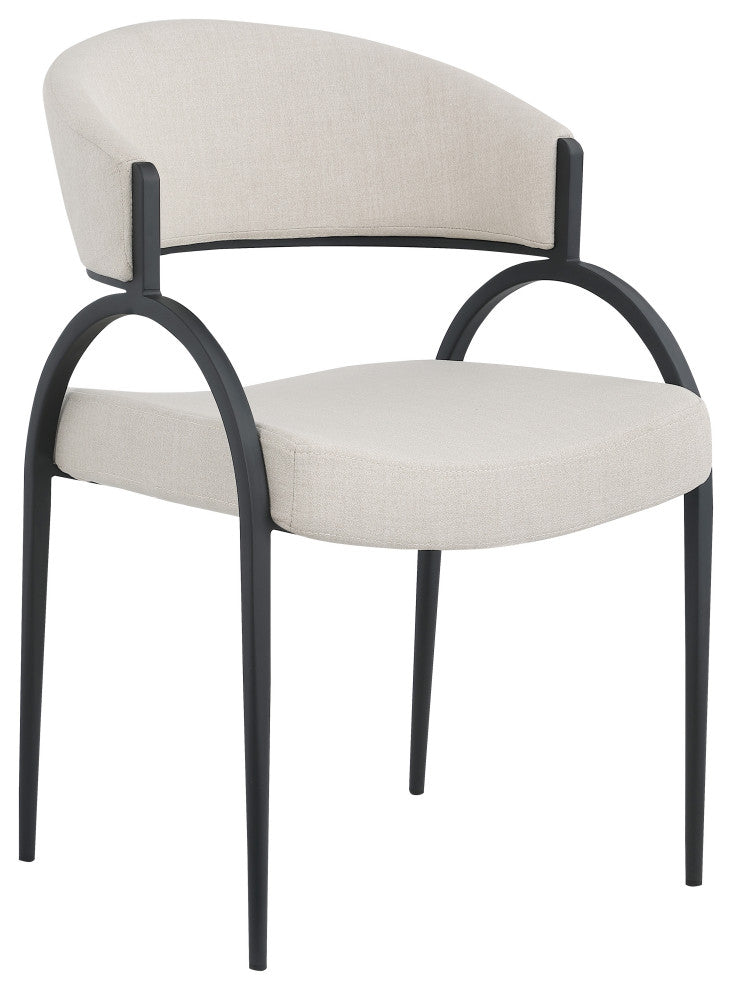 Privet Dining Chair (Set of 2), Beige, Matte Black Finish