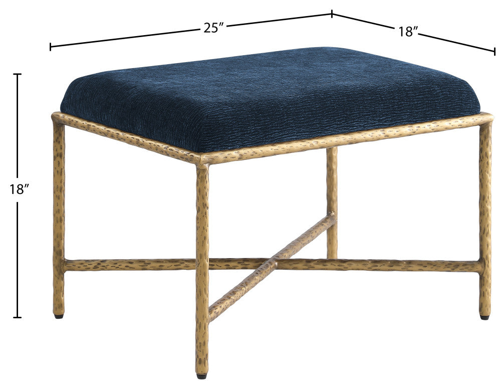 Valley Upholstered Bench, Navy, 25" W x 18" D, Gold, Chenille Fabric