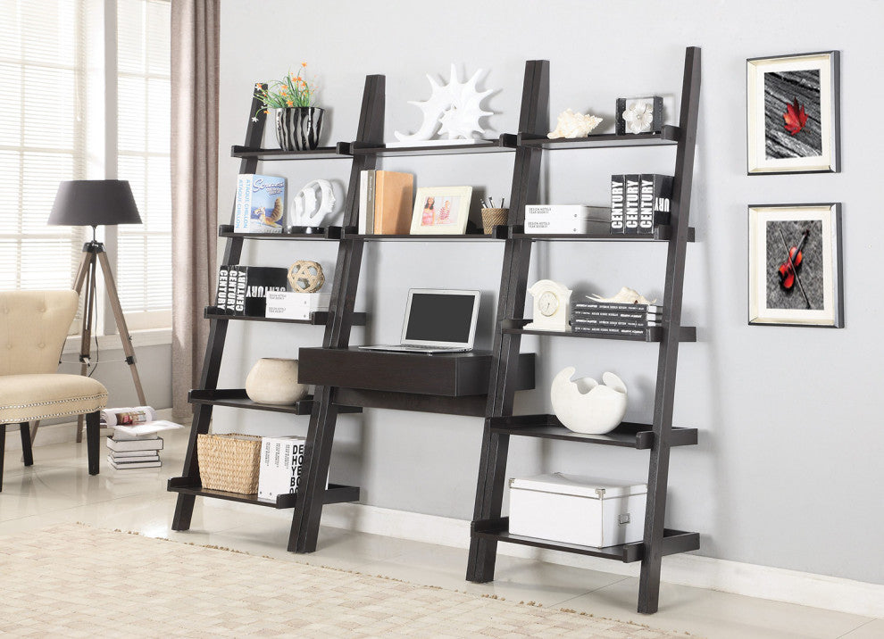 5-Shelf Wood Ladder Bookcase, Cappuccino