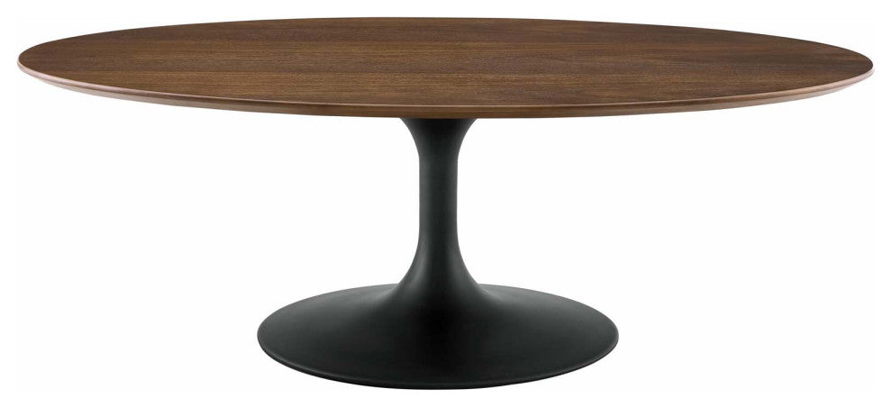 Modern Lounge Oval Coffee Table, Wood Metal Steel, Black Walnut Brown