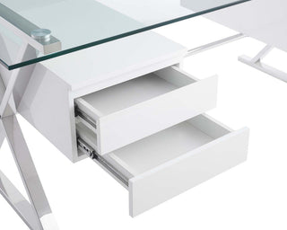 Sector 71" Glass Top Glass Office Desk, White