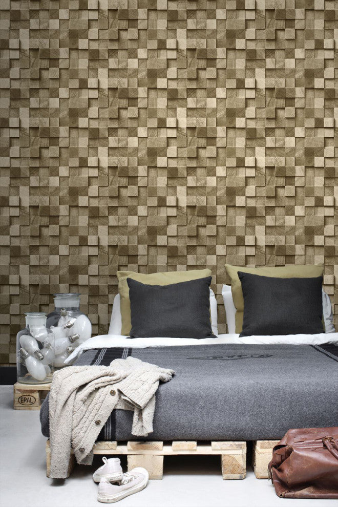 Tevye Gold Wood Geometric Wallpaper Bolt