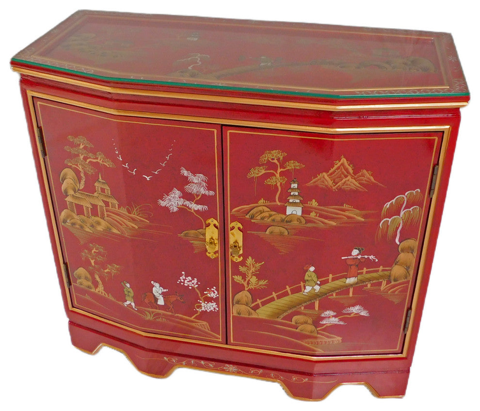 32" Tortoise Shell Red Oriental Cabinet