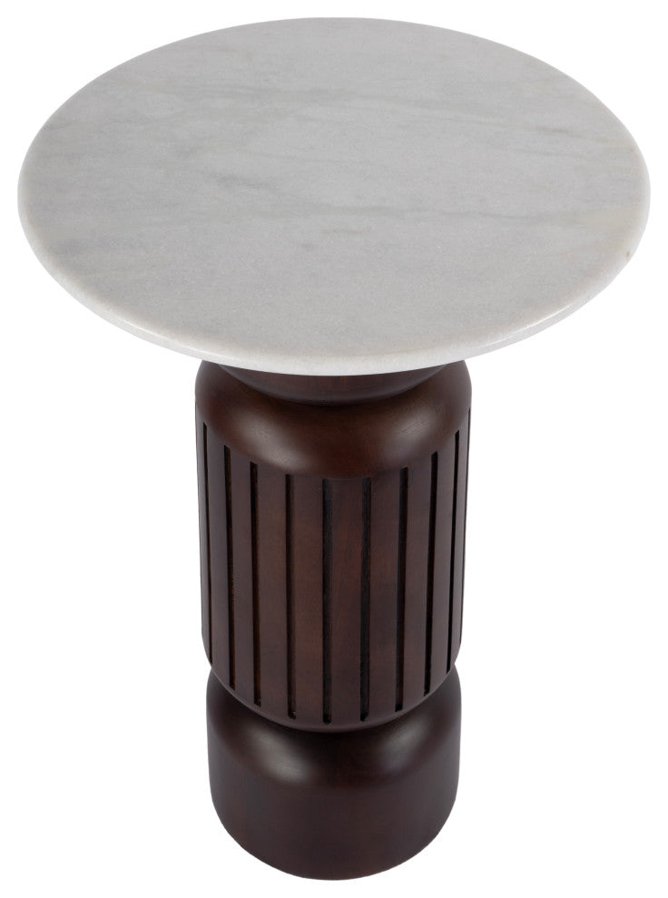 Nala 17" W Round Marble and Wood Side Table