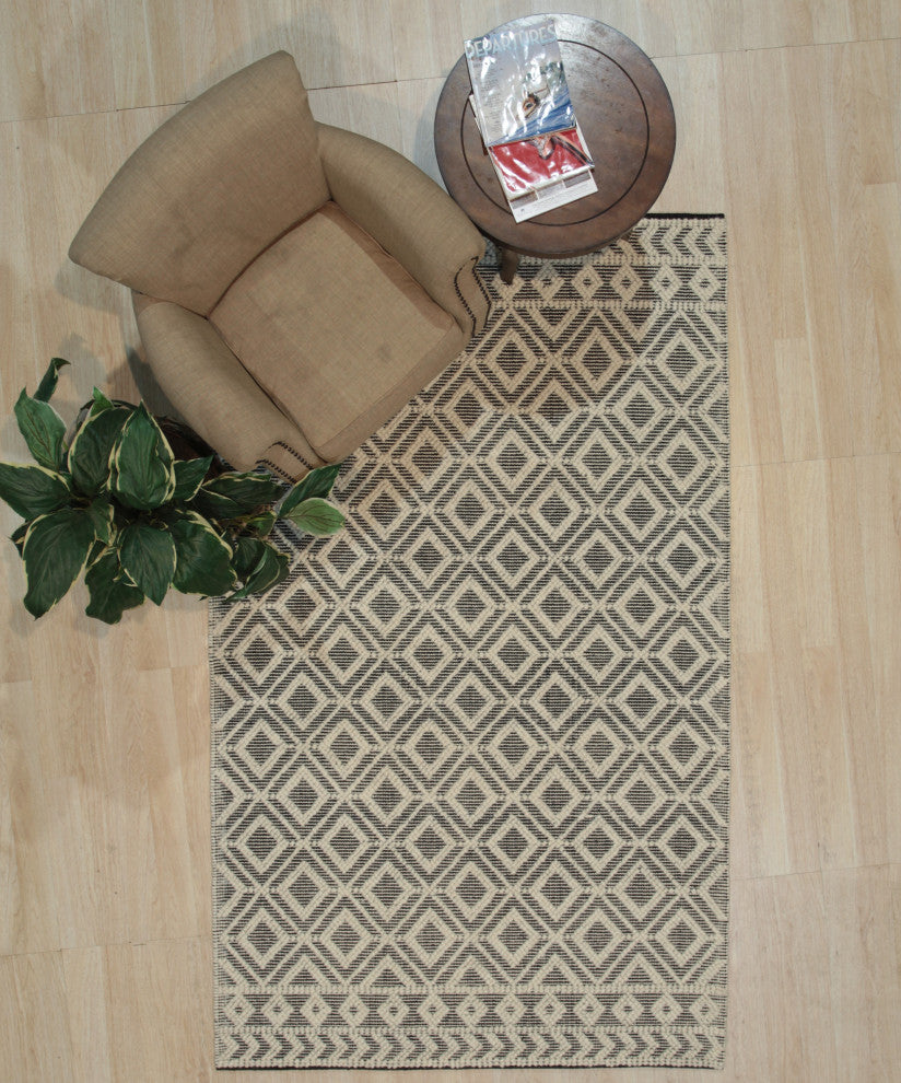 EORC Black Handwoven Wool Durrie Kilim Rug 8'x10'
