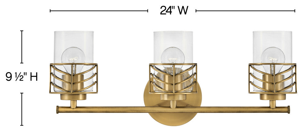 Hinkley Della Medium Three Light Vanity, Lacquered Brass